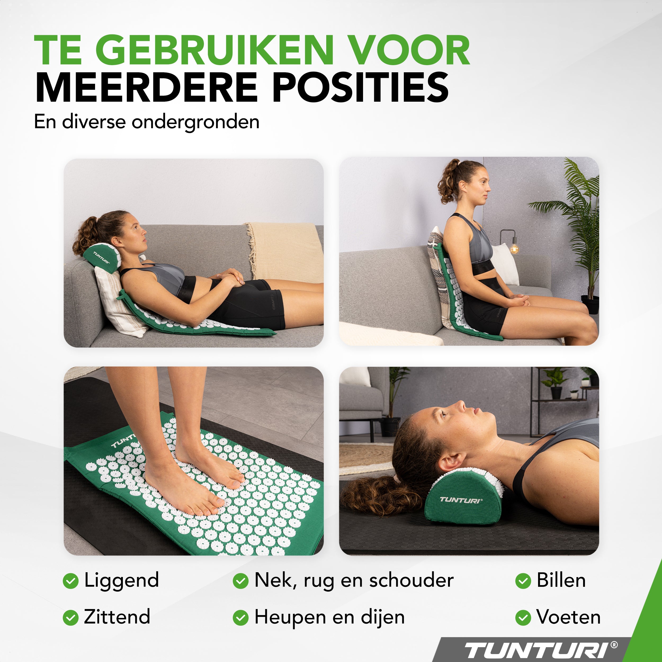Tunturi Acupressure Mat And Pillow, Green afbeelding 3