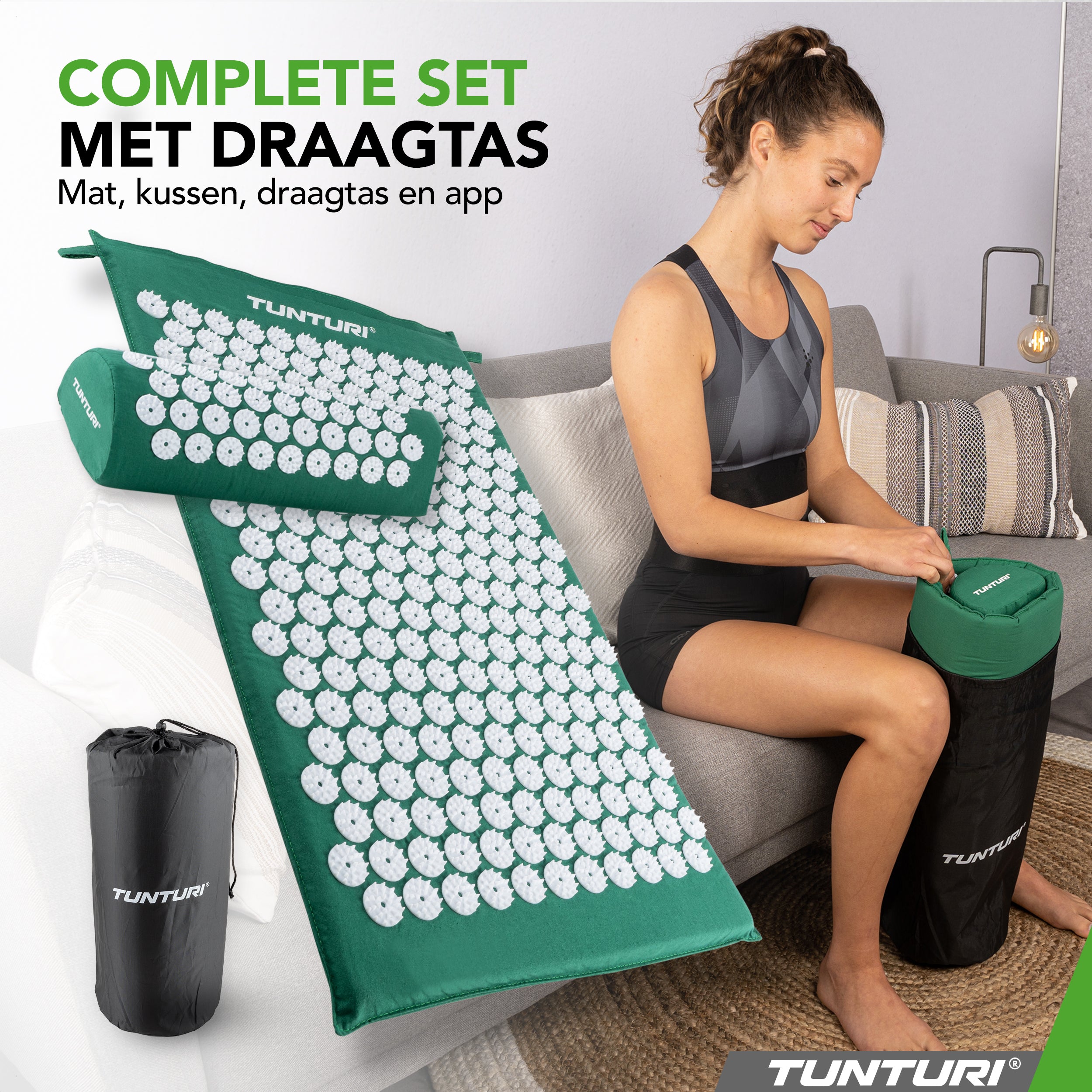 Tunturi Acupressure Mat And Pillow, Green afbeelding 6