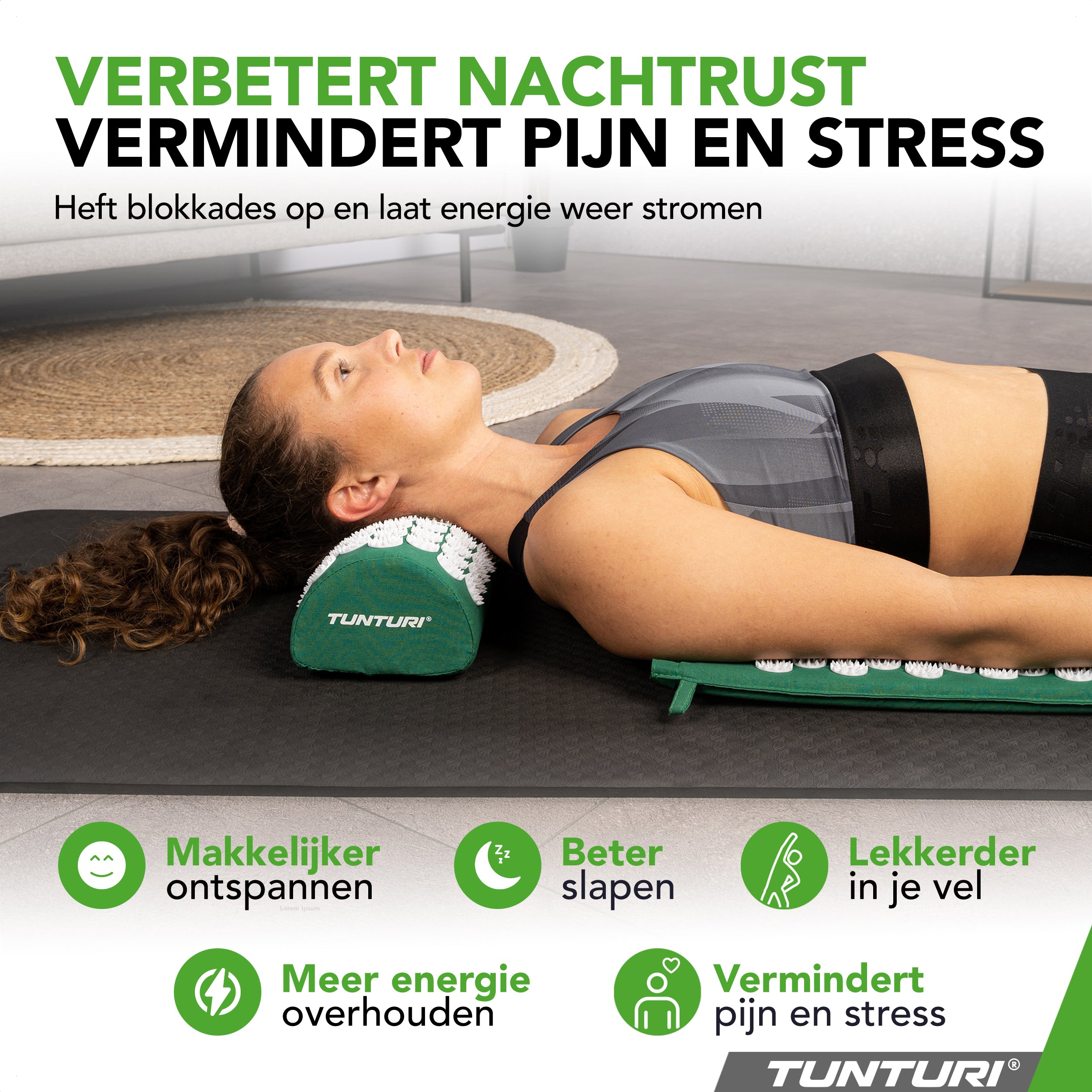 Tunturi Acupressure Mat And Pillow, Green afbeelding 7