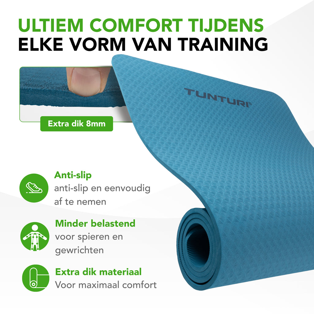 Tunturi Yogamat 8mm - Petrol Blue afbeelding 2