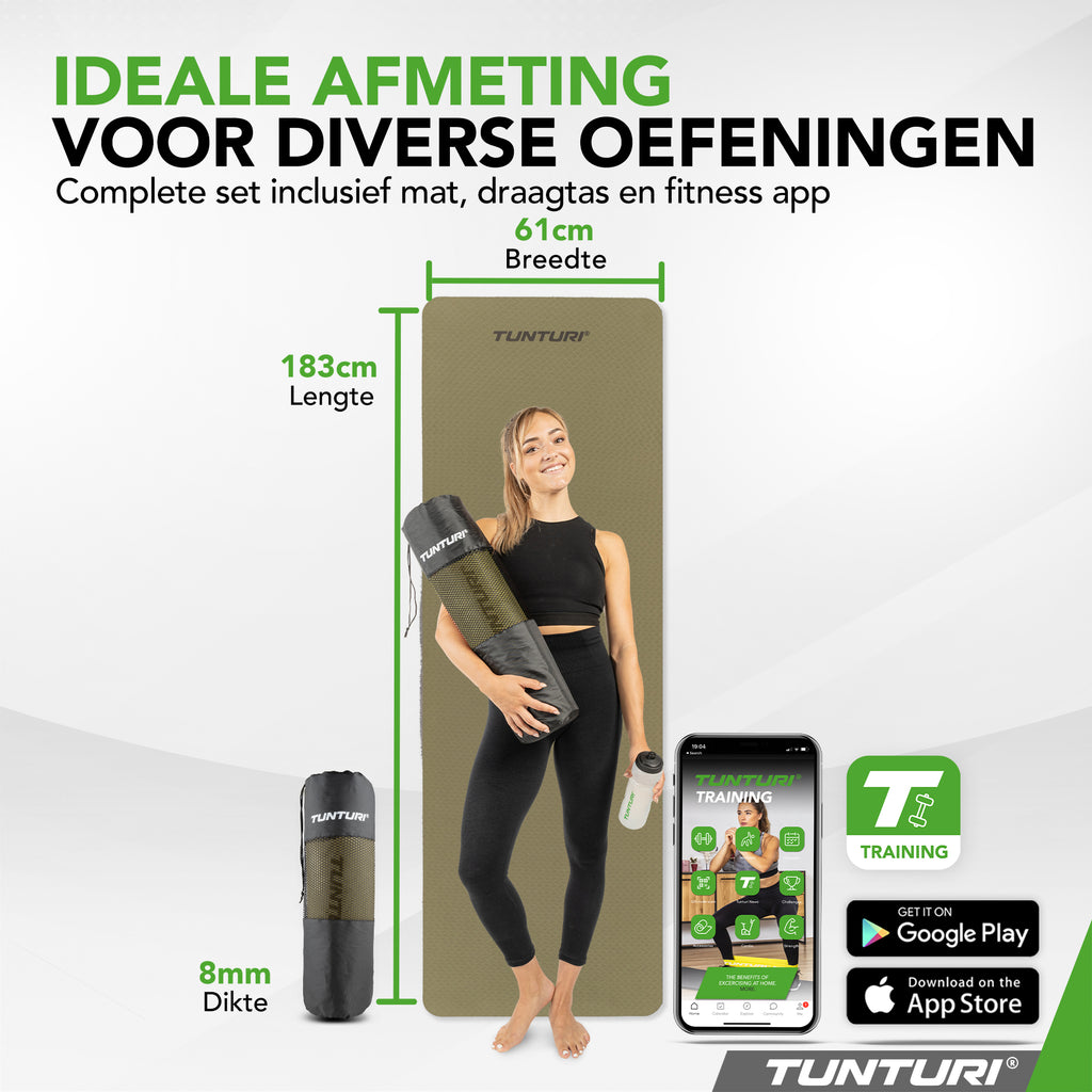 Tunturi Yogamat 8mm - Army Green afbeelding 7