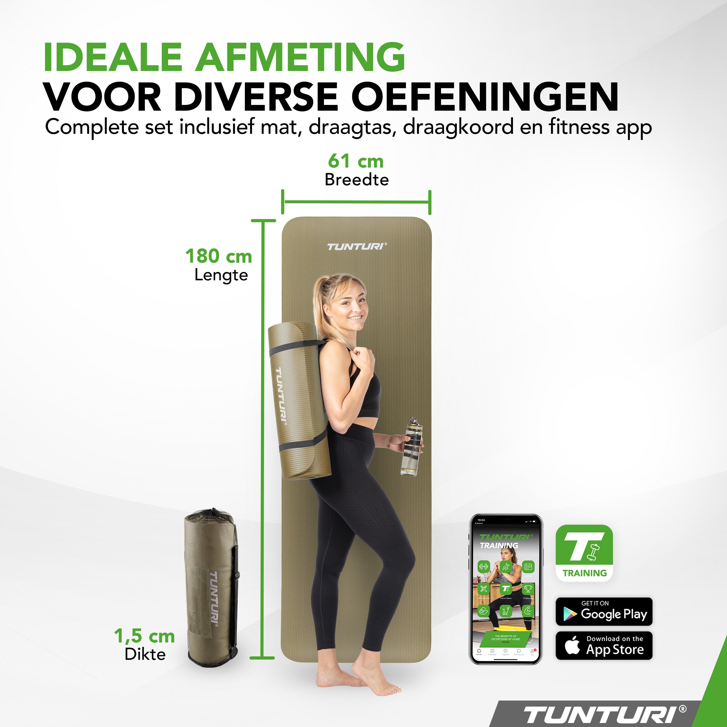 Tunturi Fitnessmat NBR - Army Green afbeelding 9
