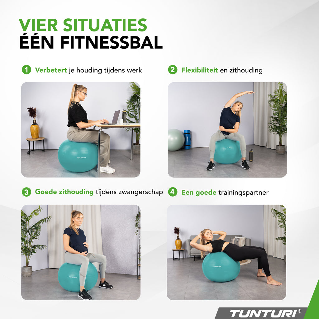 Tunturi Gymball 65cm, Turquoise, Anti Burst afbeelding 3