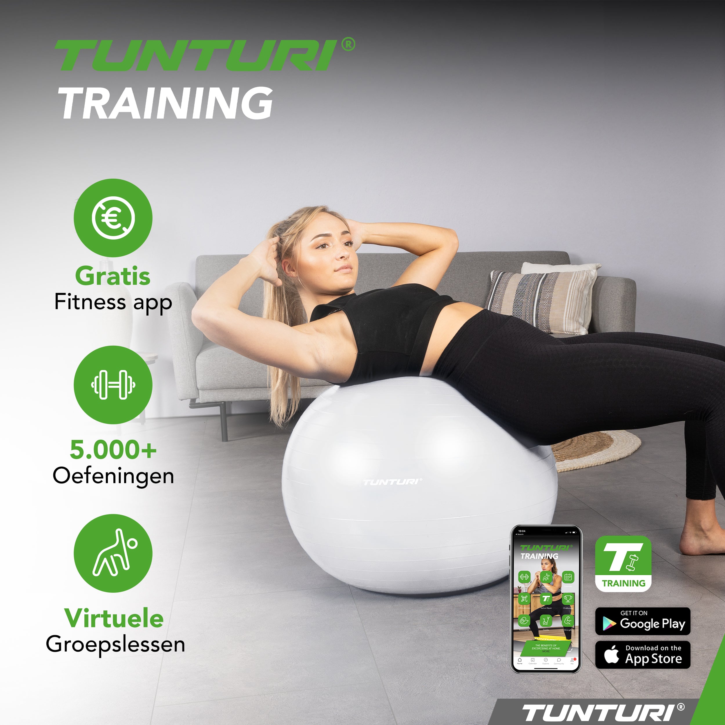 Tunturi Gymball 75cm, Off-white, Anti Burst afbeelding 7