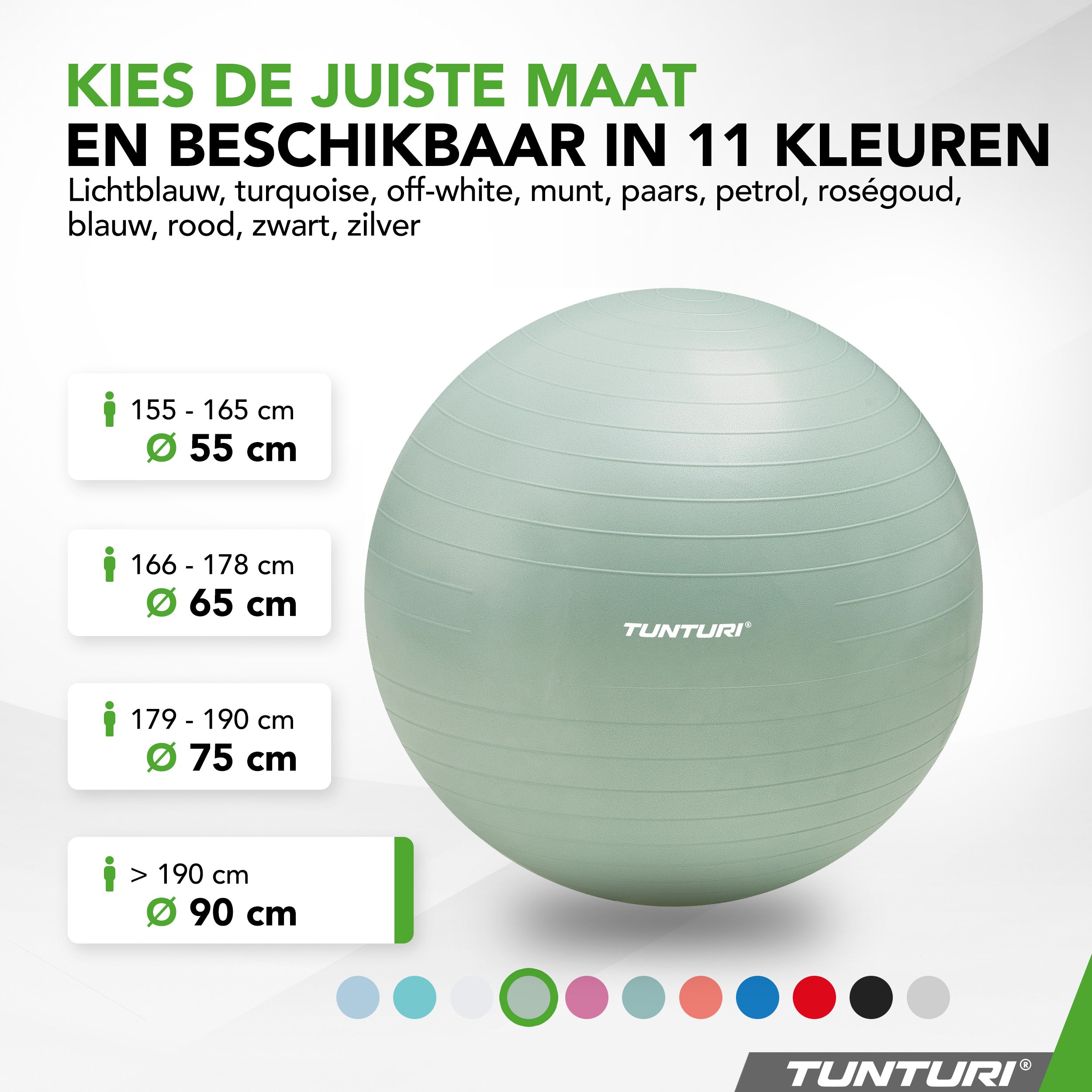 Tunturi Gymball 90cm, Mint, Anti Burst afbeelding 8