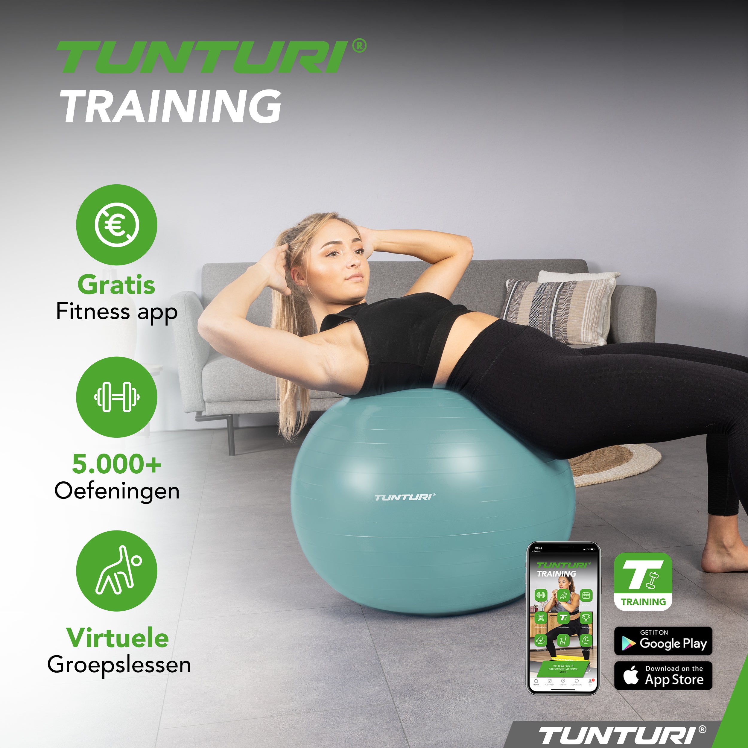 Tunturi Gymball 55cm, Petrol, Anti Burst afbeelding 7