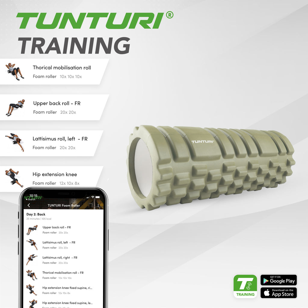 Tunturi Yoga Grid Foam Roller, 33cm, Army Green afbeelding 2