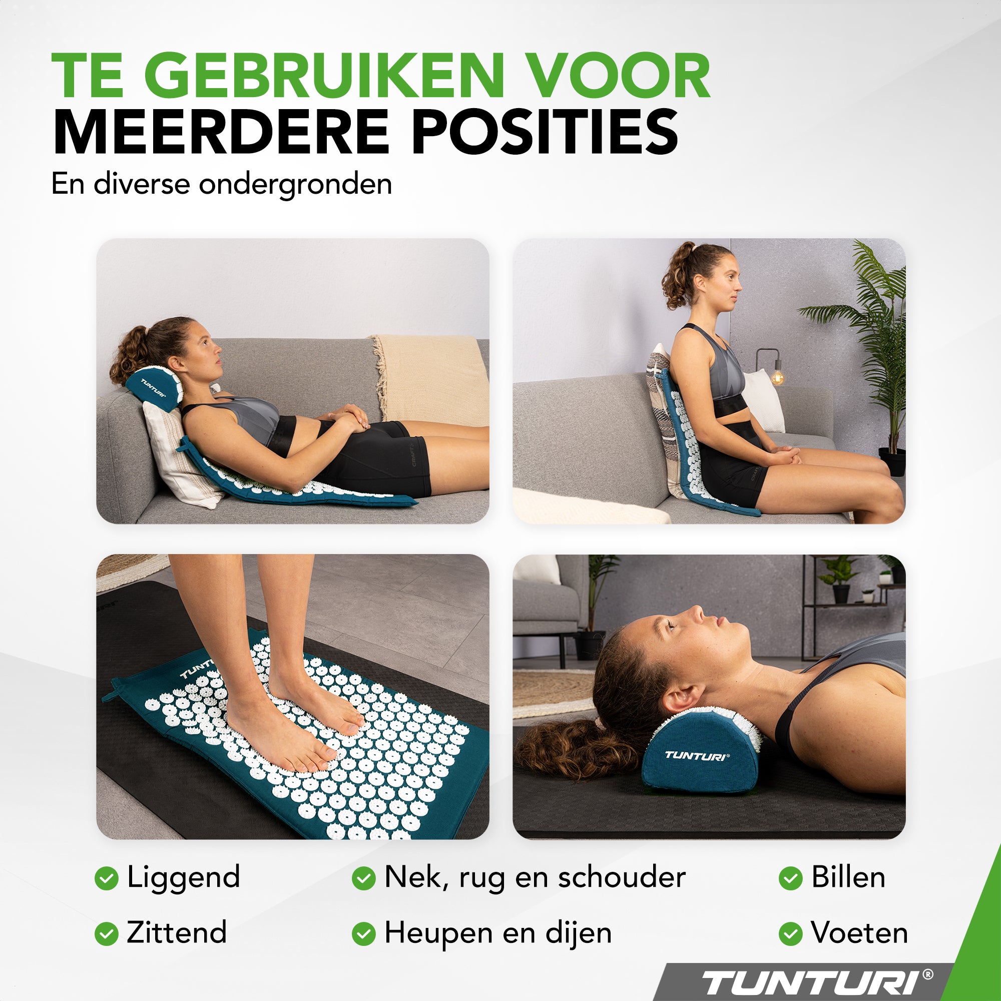 Tunturi Acupressure Mat And Pillow, Petrol Blue afbeelding 4