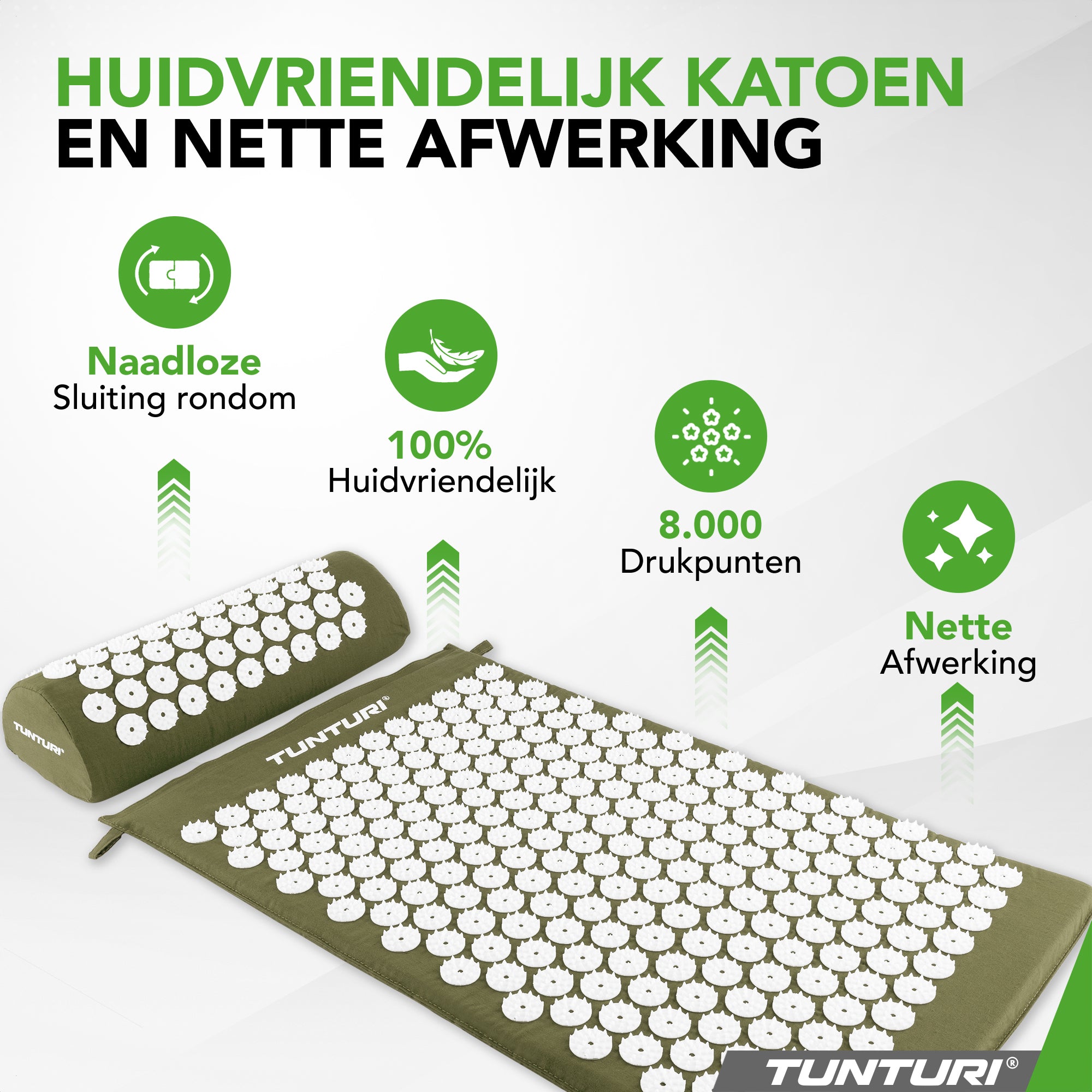 Tunturi Acupressure Mat And Pillow, Army Green afbeelding 5