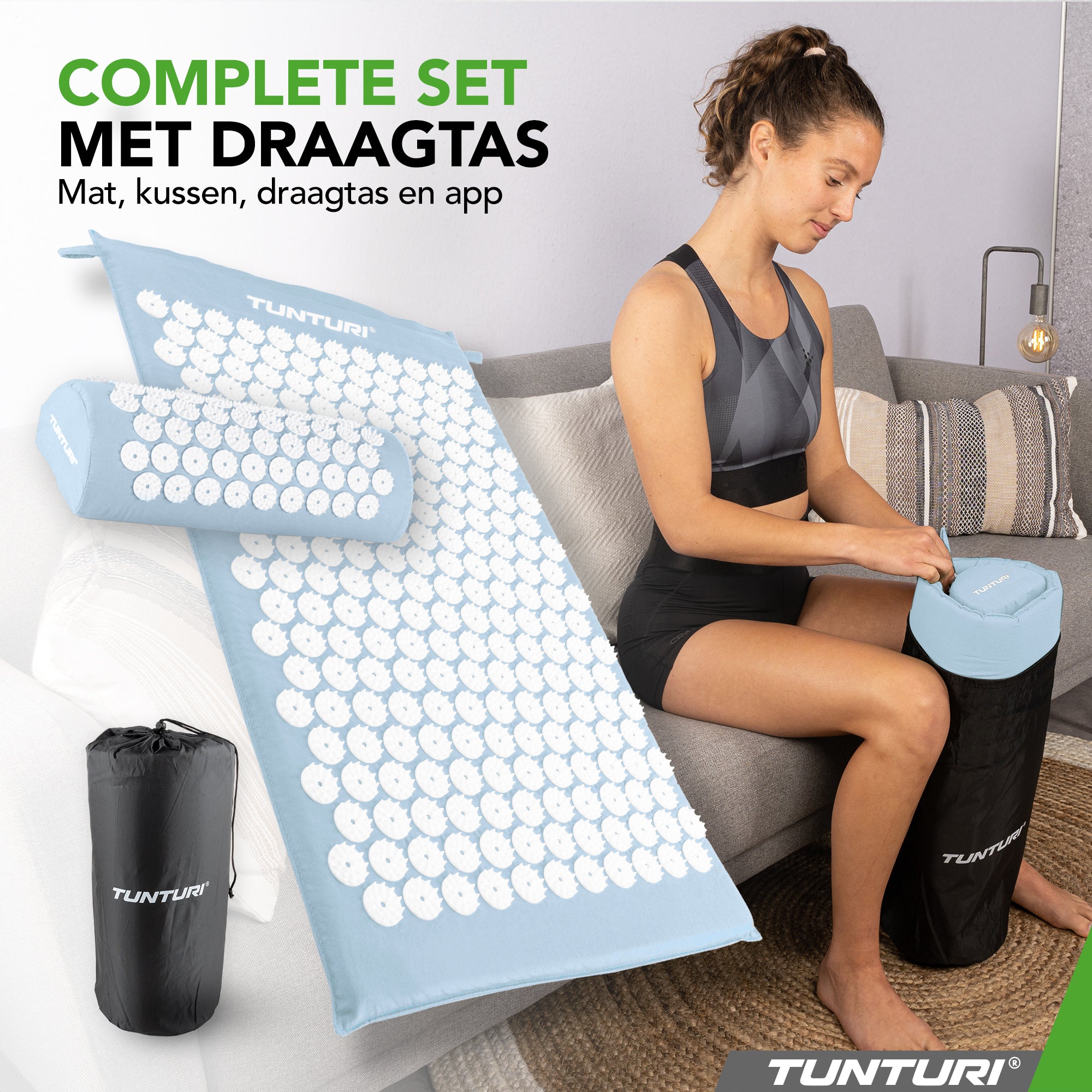 Tunturi Acupressure Mat And Pillow, Light Blue afbeelding 7