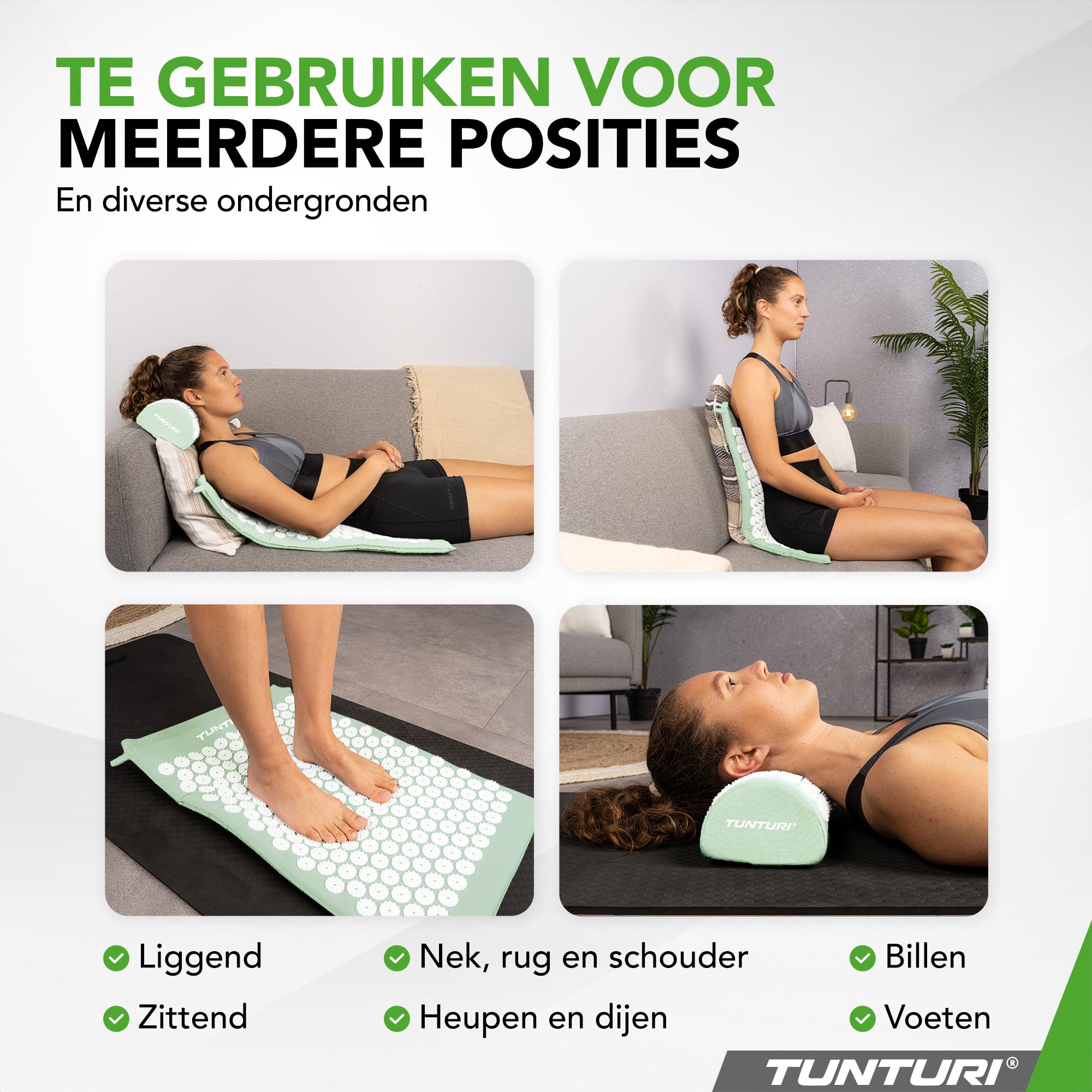 Tunturi Acupressure Mat And Pillow, Mint afbeelding 4
