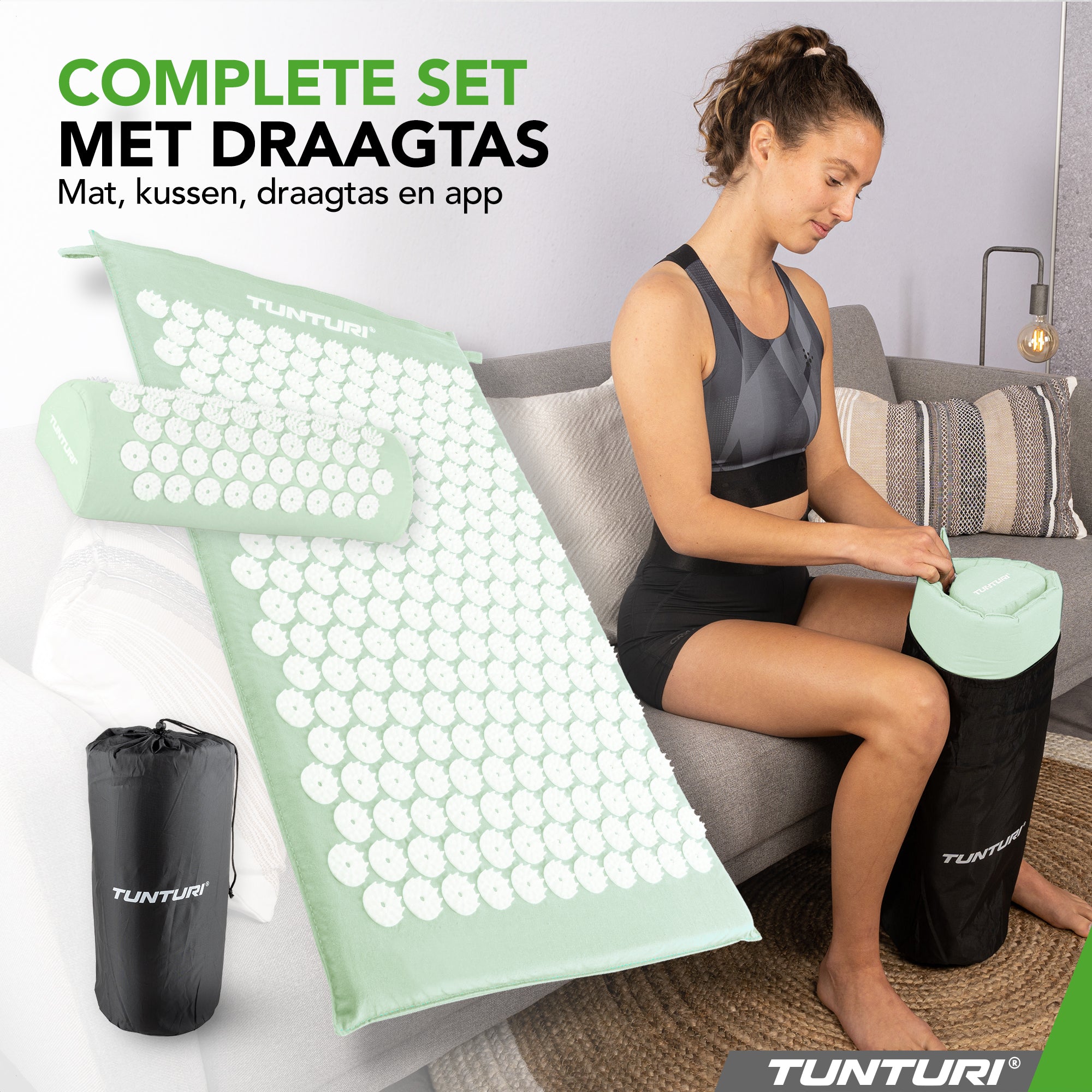 Tunturi Acupressure Mat And Pillow, Mint afbeelding 7