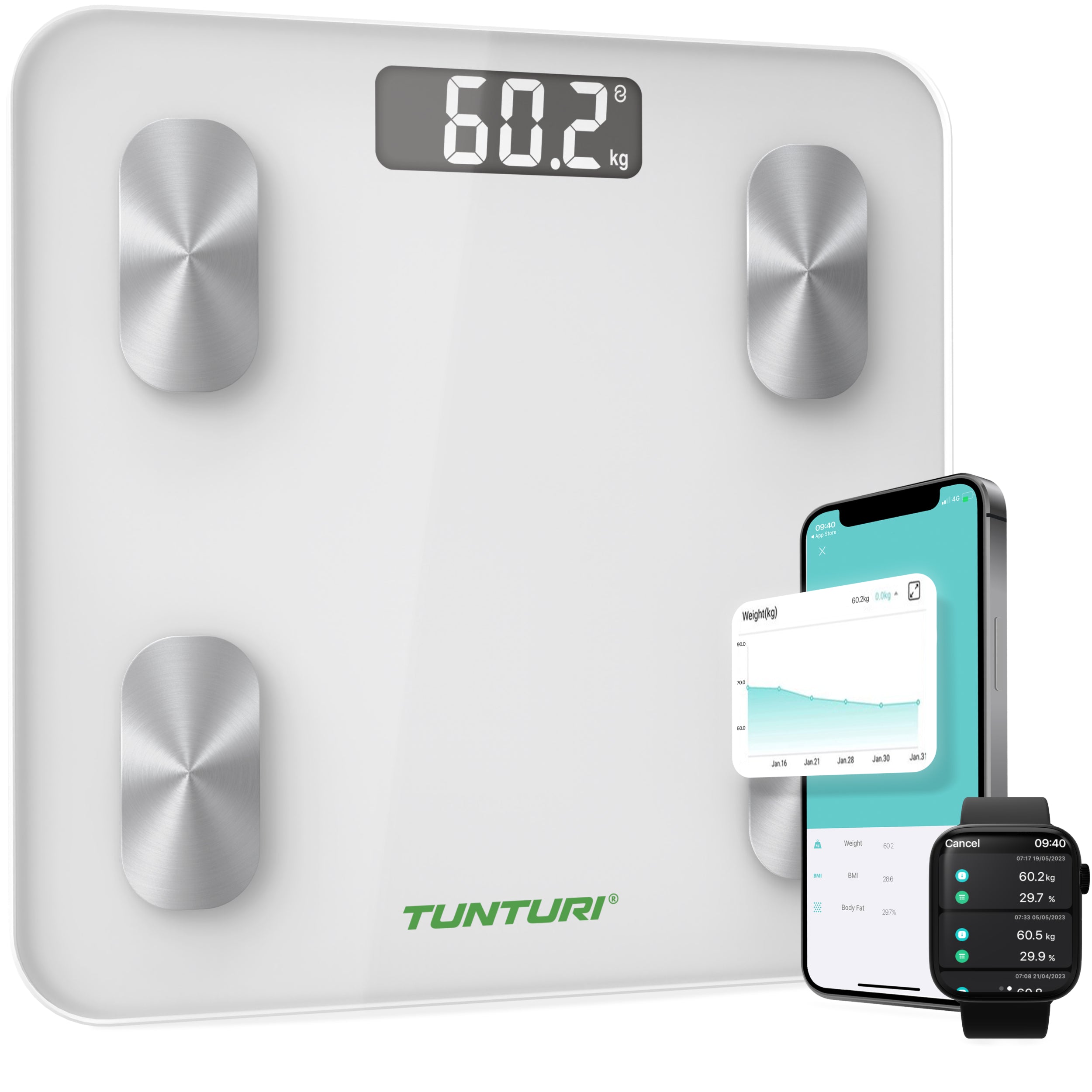 Tunturi SC30 Smart Scale, White afbeelding 10