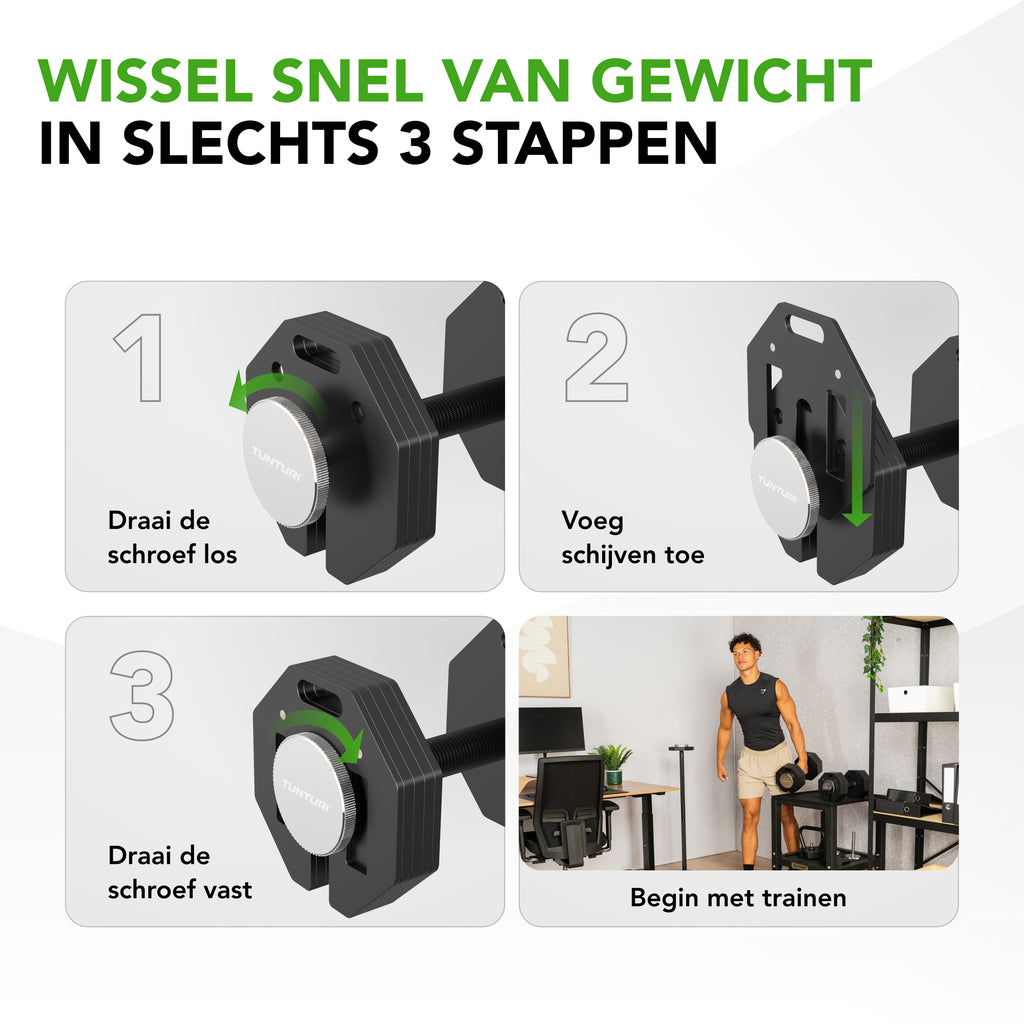 Tunturi Rapid Adjustable Dumbbell Set, 20kg, per piece afbeelding 8
