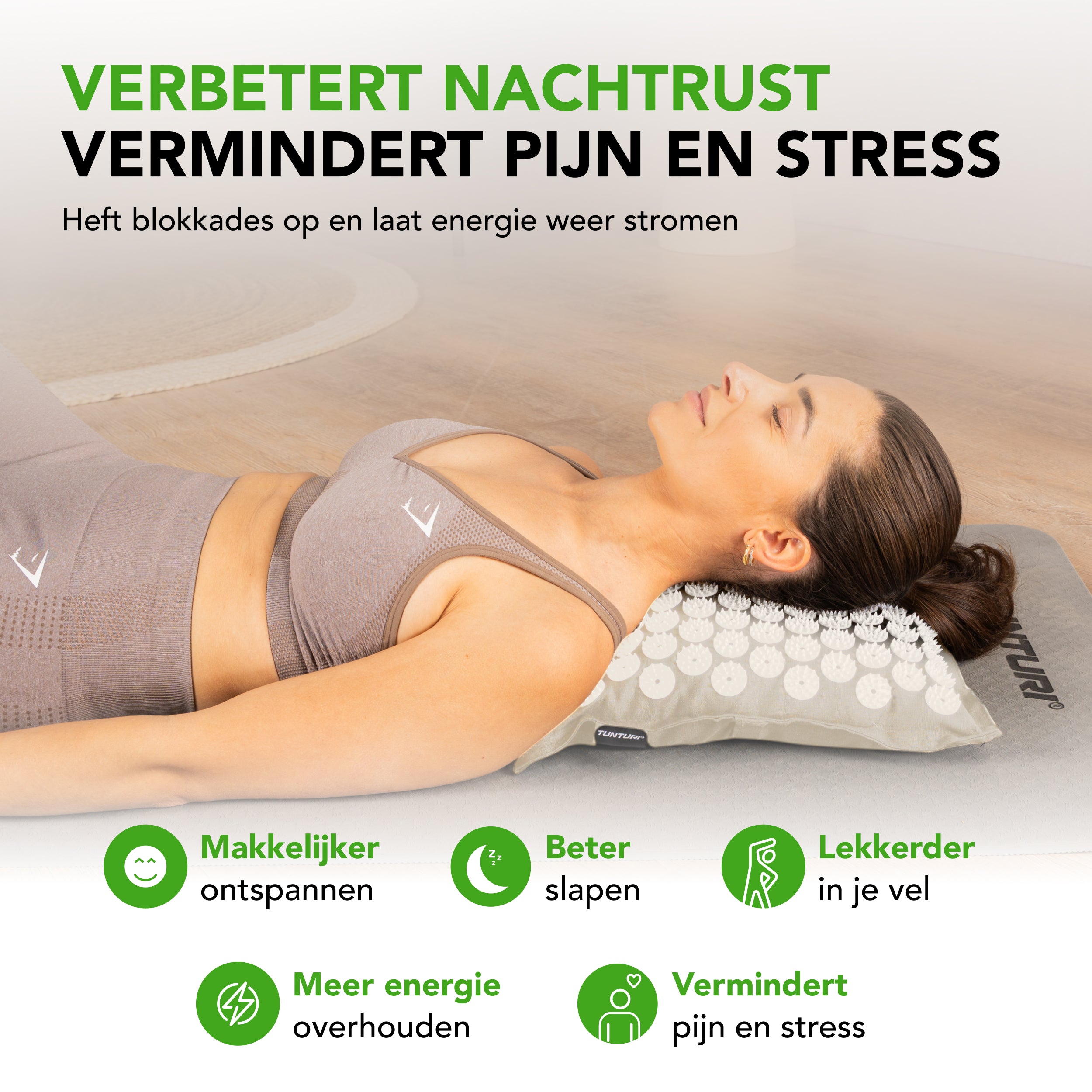 Tunturi Pro Acupressure Mat And Pillow, Beige afbeelding 7