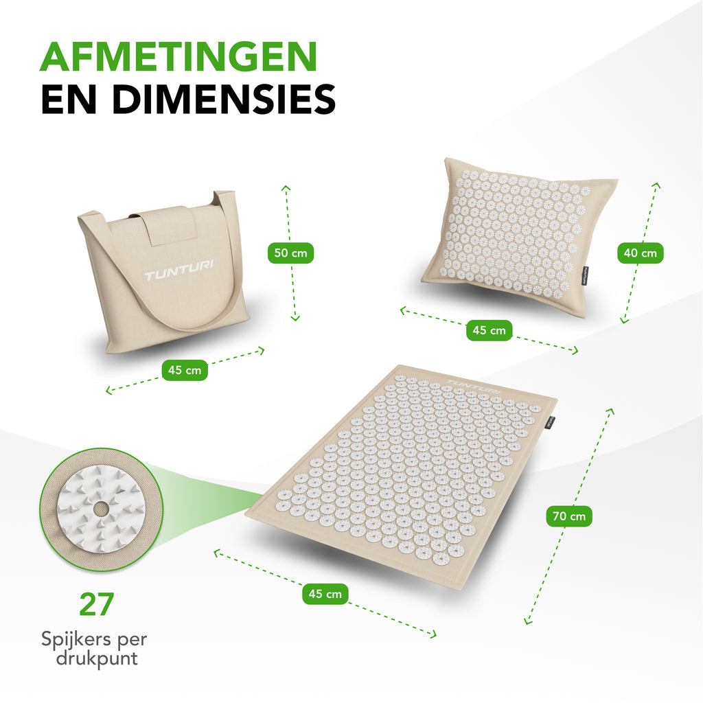 Tunturi Pro Acupressure Mat And Pillow, Beige afbeelding 9