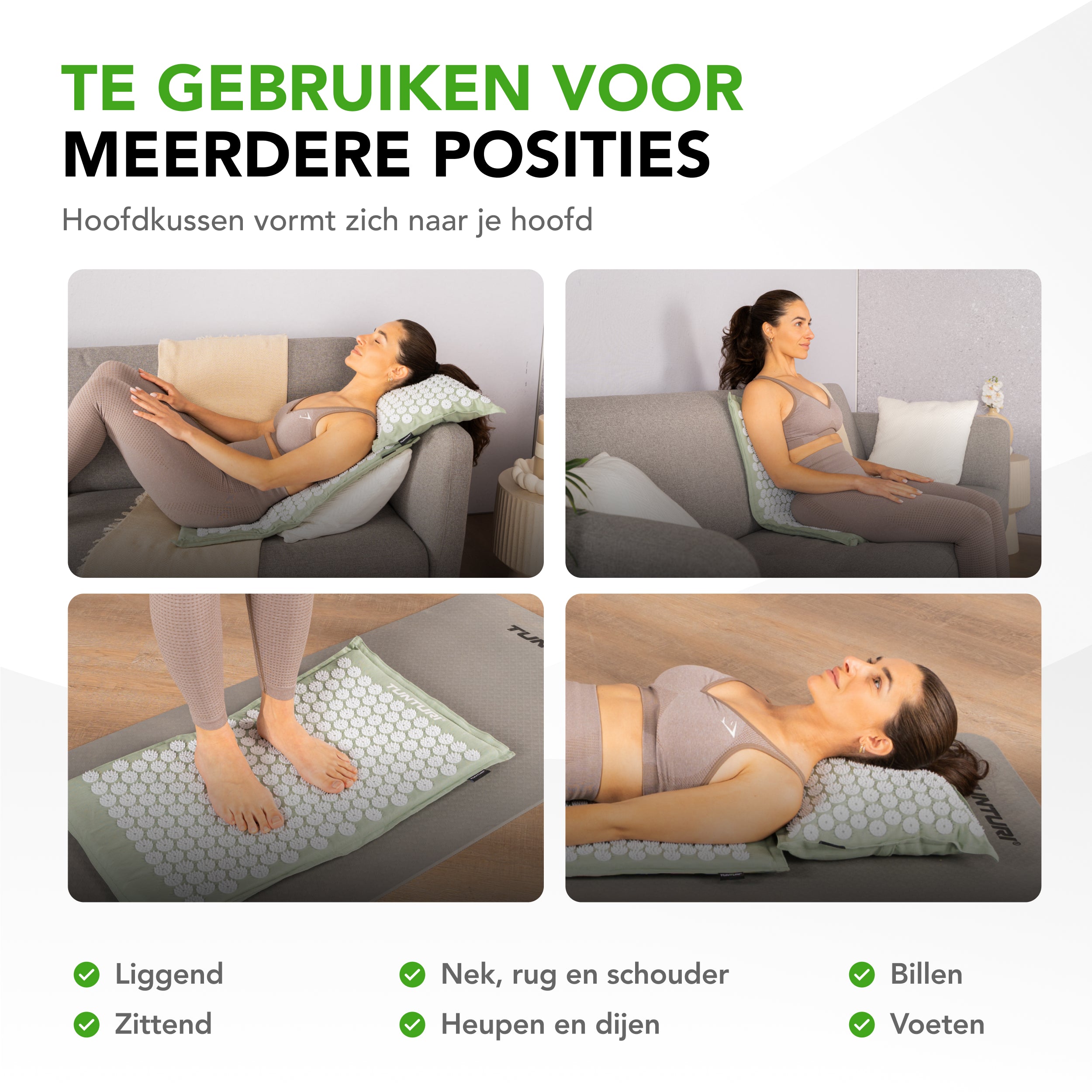 Tunturi Pro Acupressure Mat And Pillow, Mint afbeelding 3