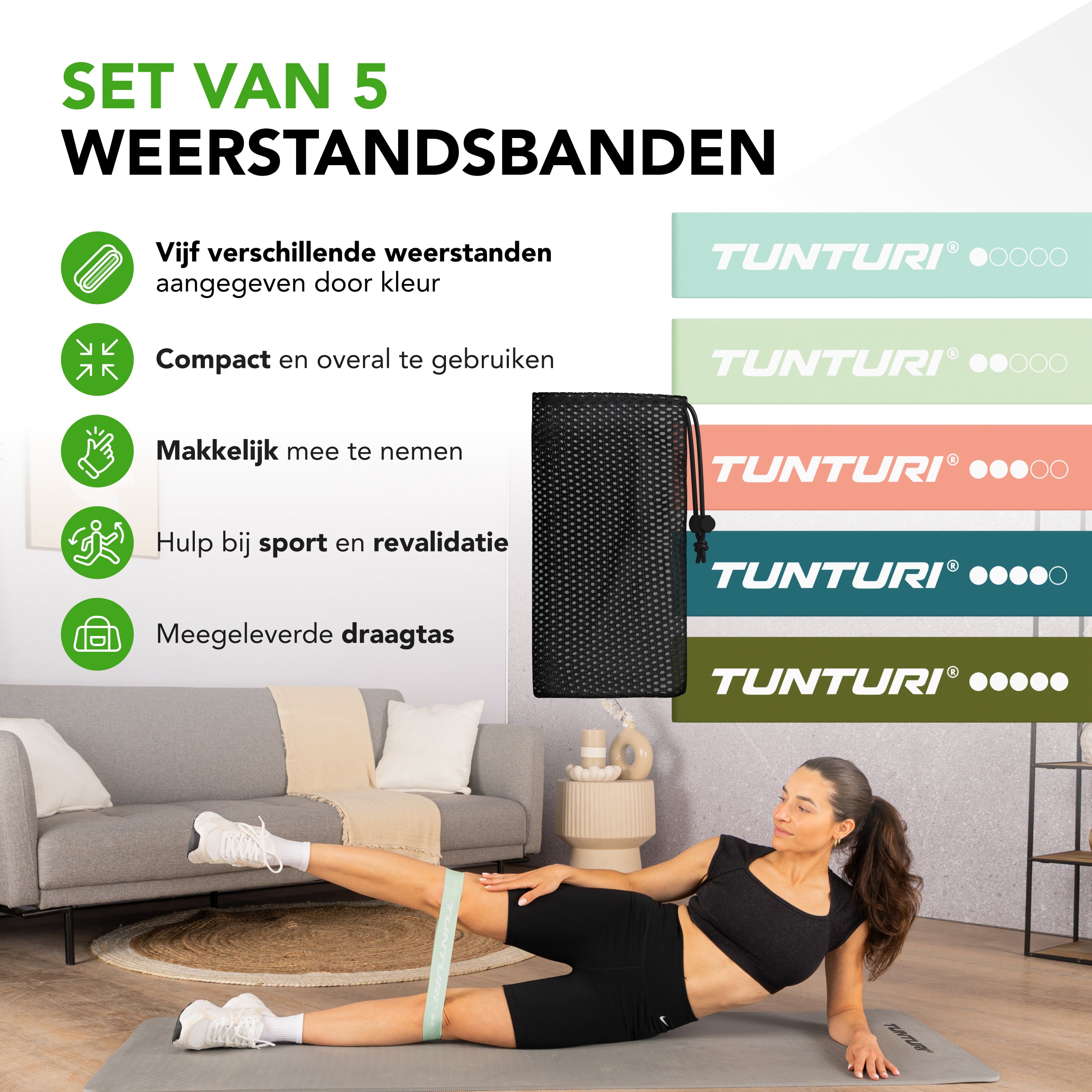 Tunturi Mini Resistance Band Set 5pcs afbeelding 2