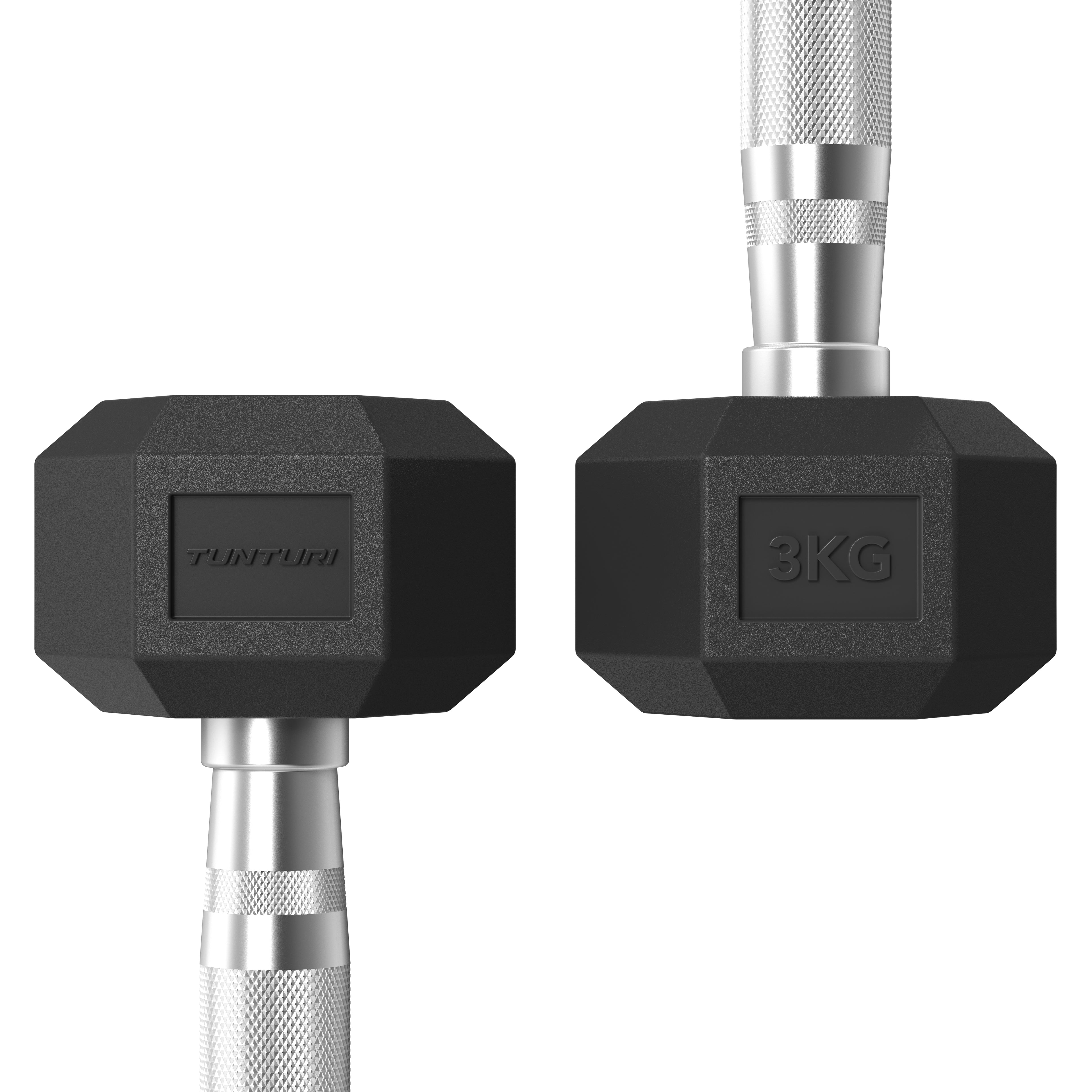 Tunturi Platinum Hex Rubber Dumbbell, 3kg, Pair afbeelding 3