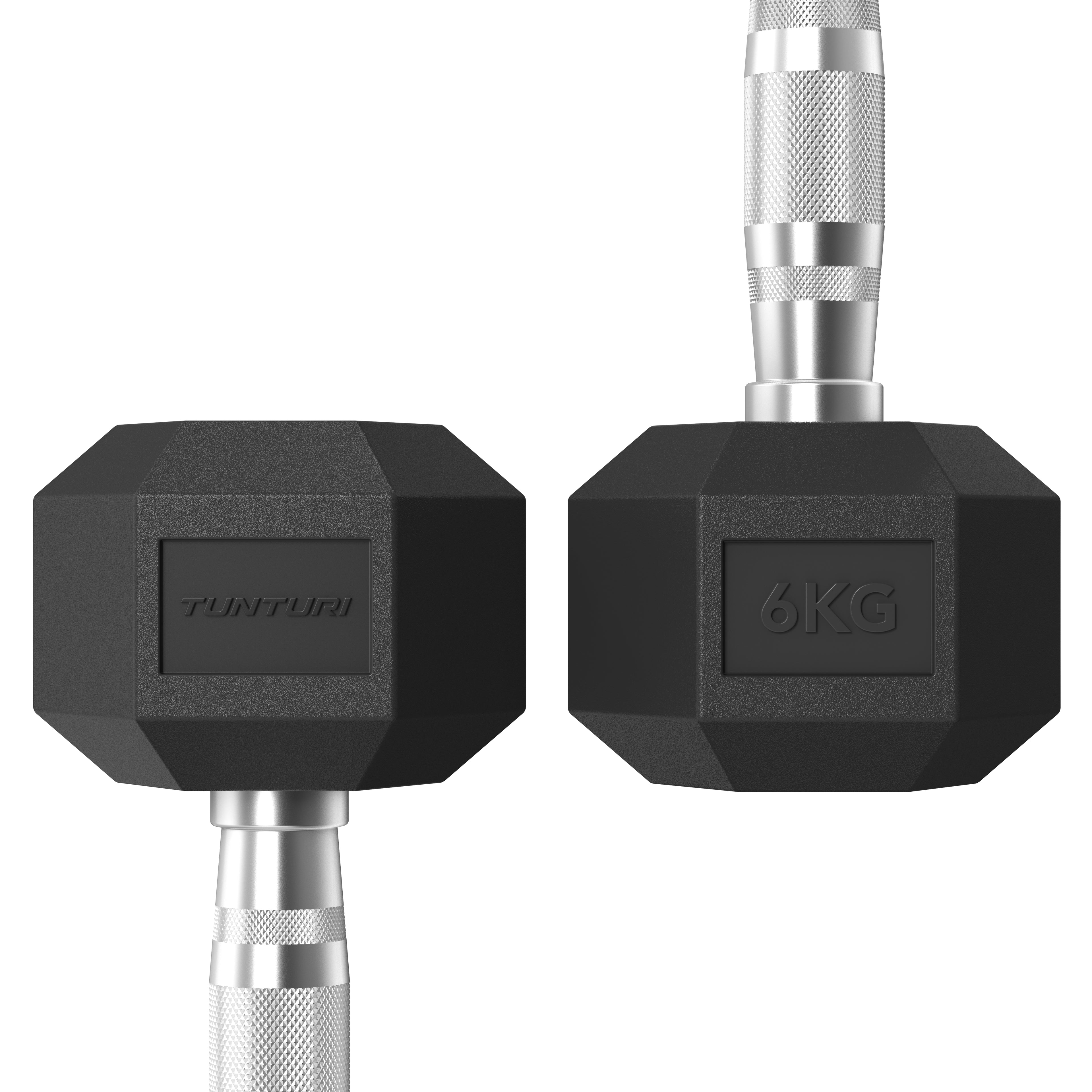 Tunturi Platinum Hex Rubber Dumbbell, 6kg afbeelding 3
