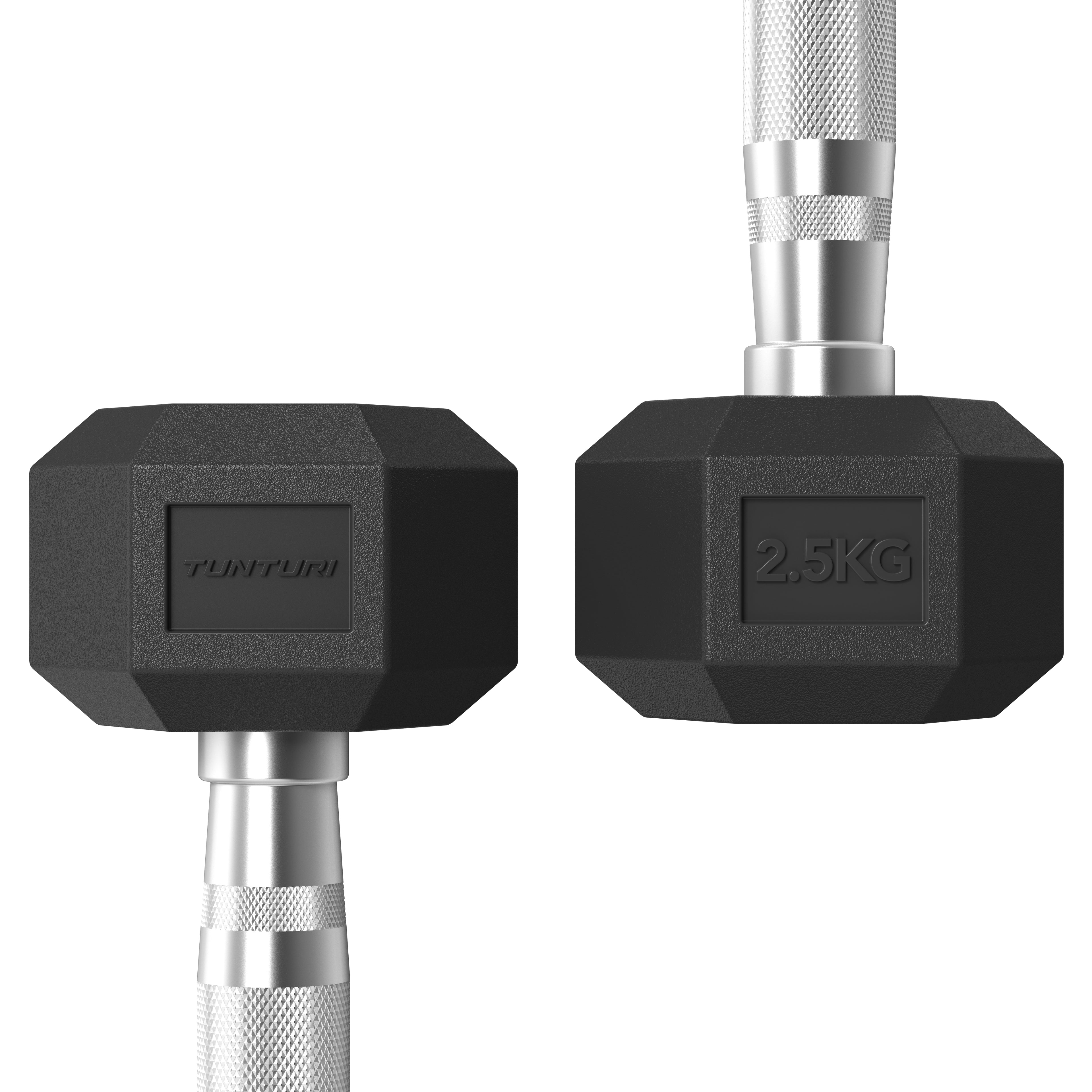 Tunturi Platinum Hex Rubber Dumbbell, 2.5kg, Pair afbeelding 3