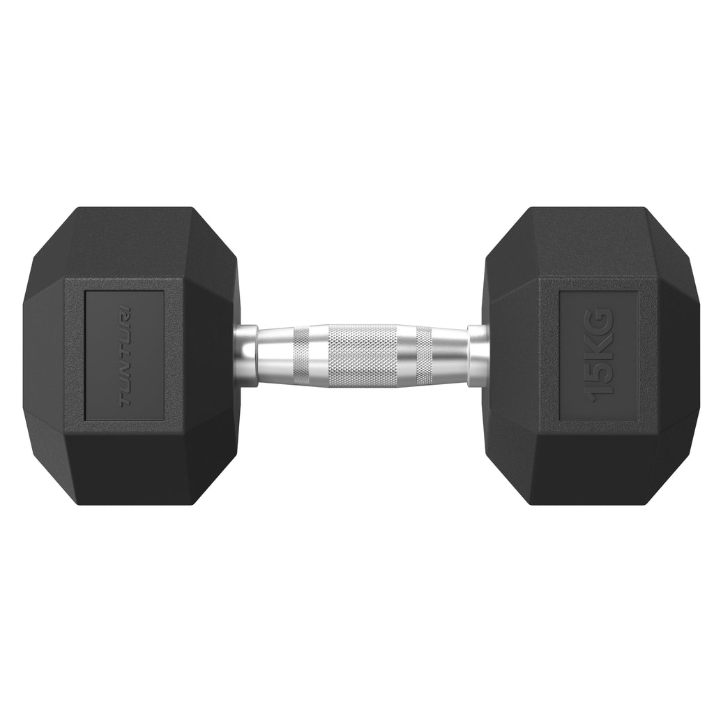 Tunturi Platinum Hex Rubber Dumbbell, 15kg afbeelding 2