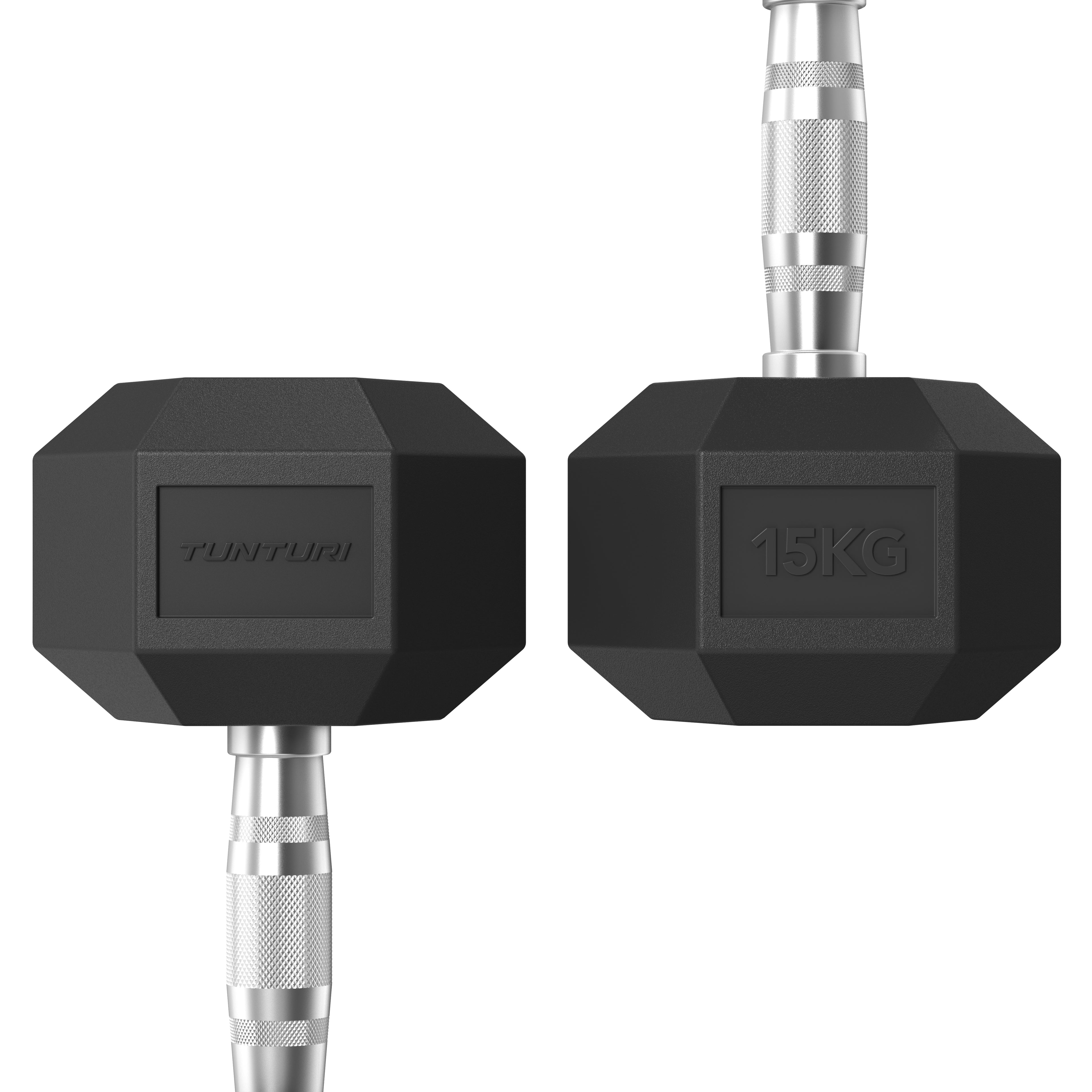 Tunturi Platinum Hex Rubber Dumbbell, 15kg afbeelding 3