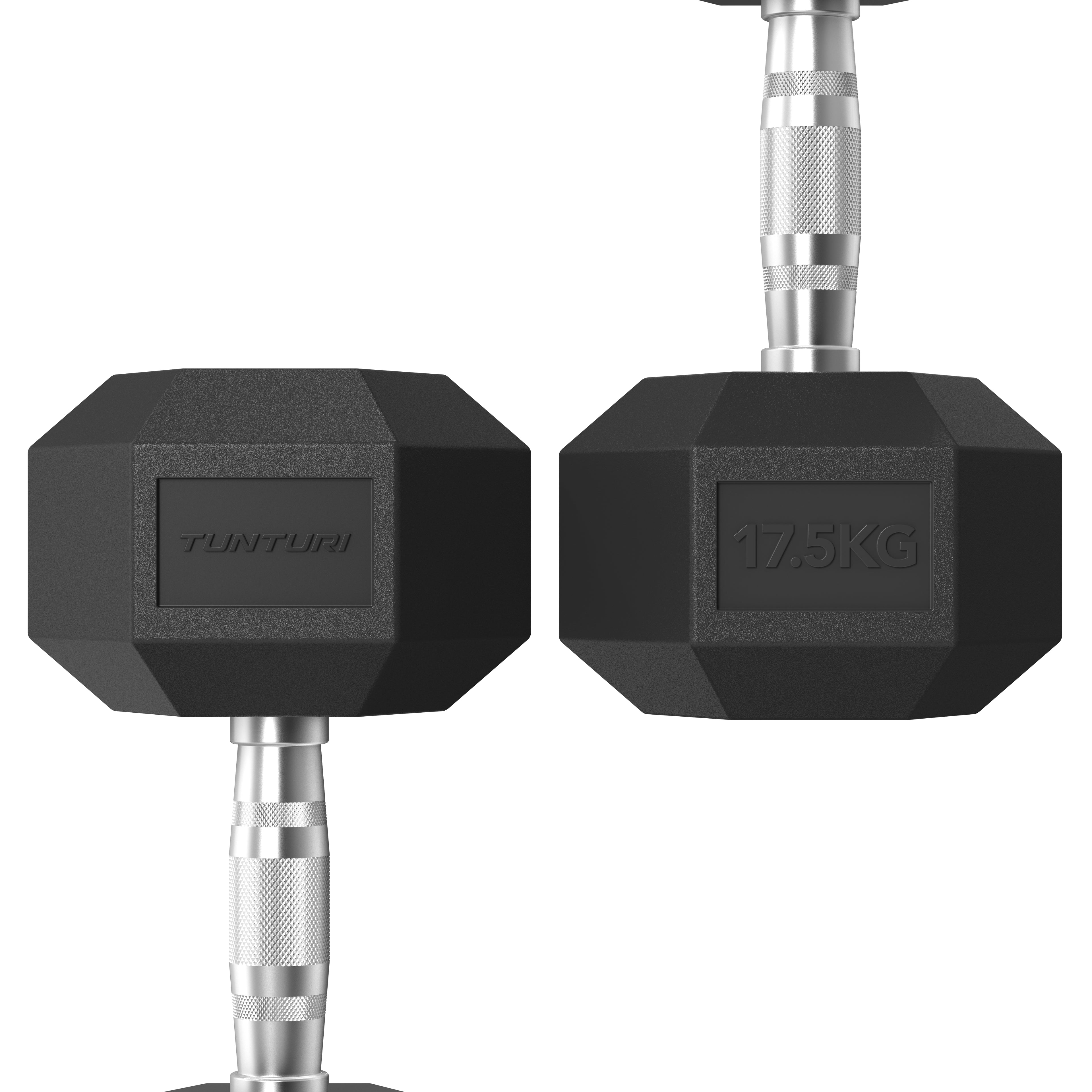 Tunturi Platinum Hex Rubber Dumbbell, 17.5kg afbeelding 3