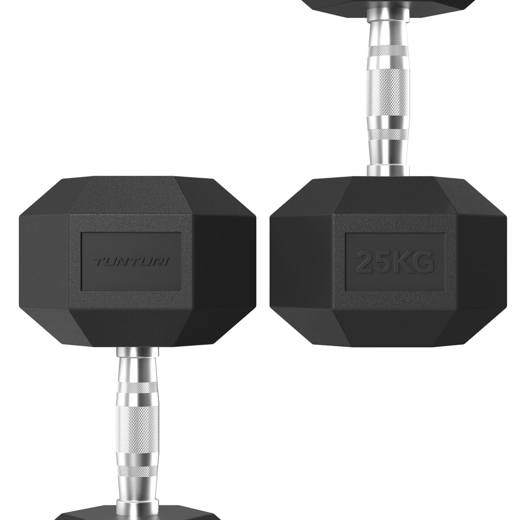 Tunturi Platinum Hex Rubber Dumbbell, 25kg afbeelding 3