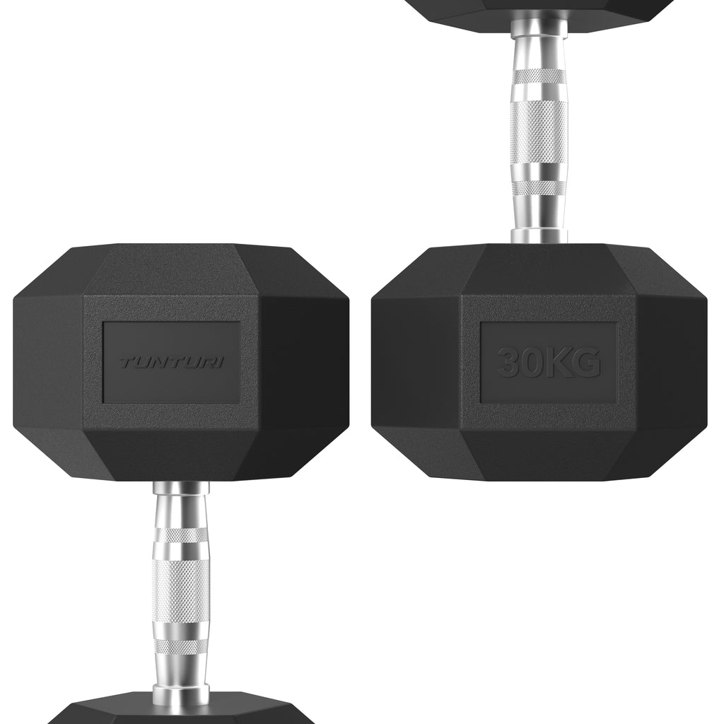 Tunturi Platinum Hex Rubber Dumbbell, 30kg afbeelding 3