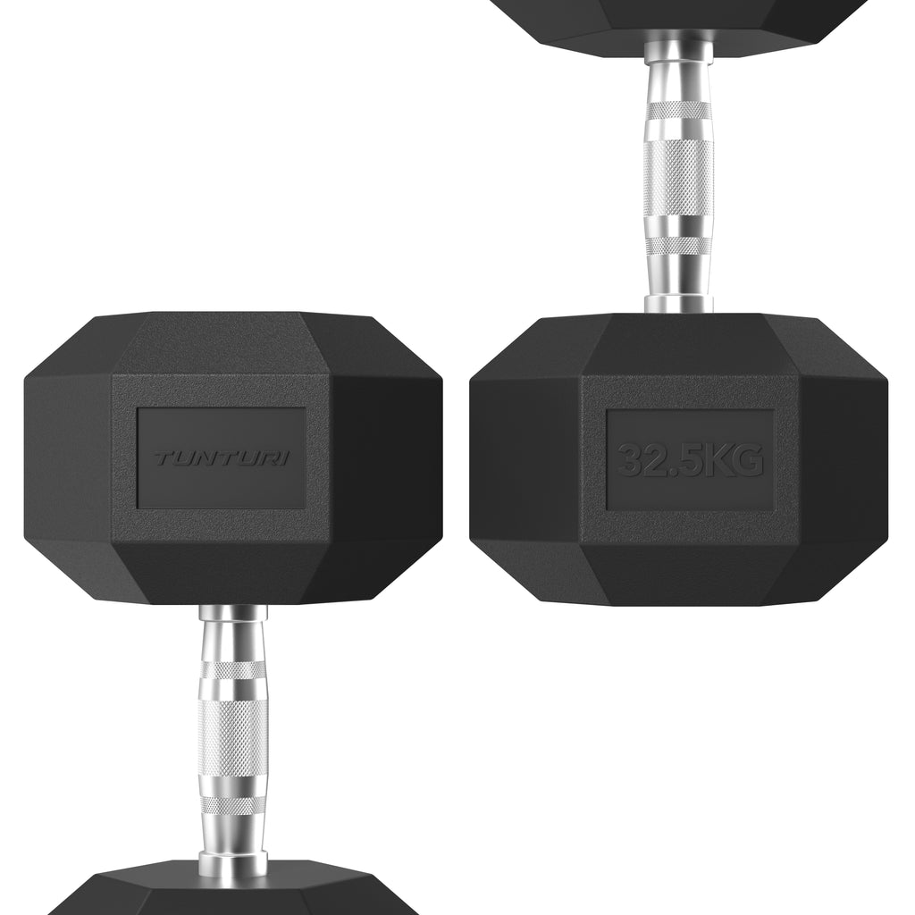 Tunturi Platinum Hex Rubber Dumbbell, 32.5kg afbeelding 3