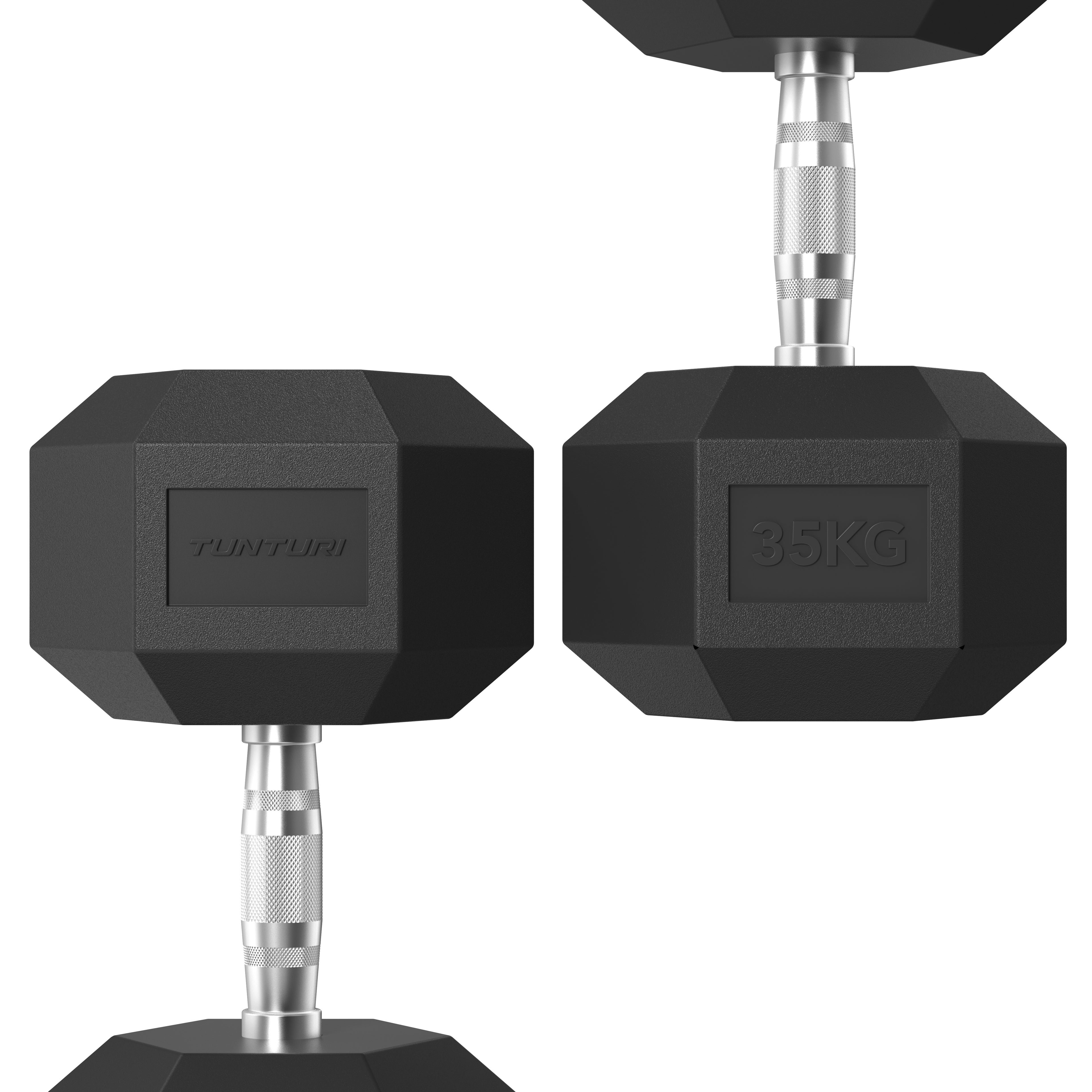 Tunturi Platinum Hex Rubber Dumbbell, 35kg afbeelding 3