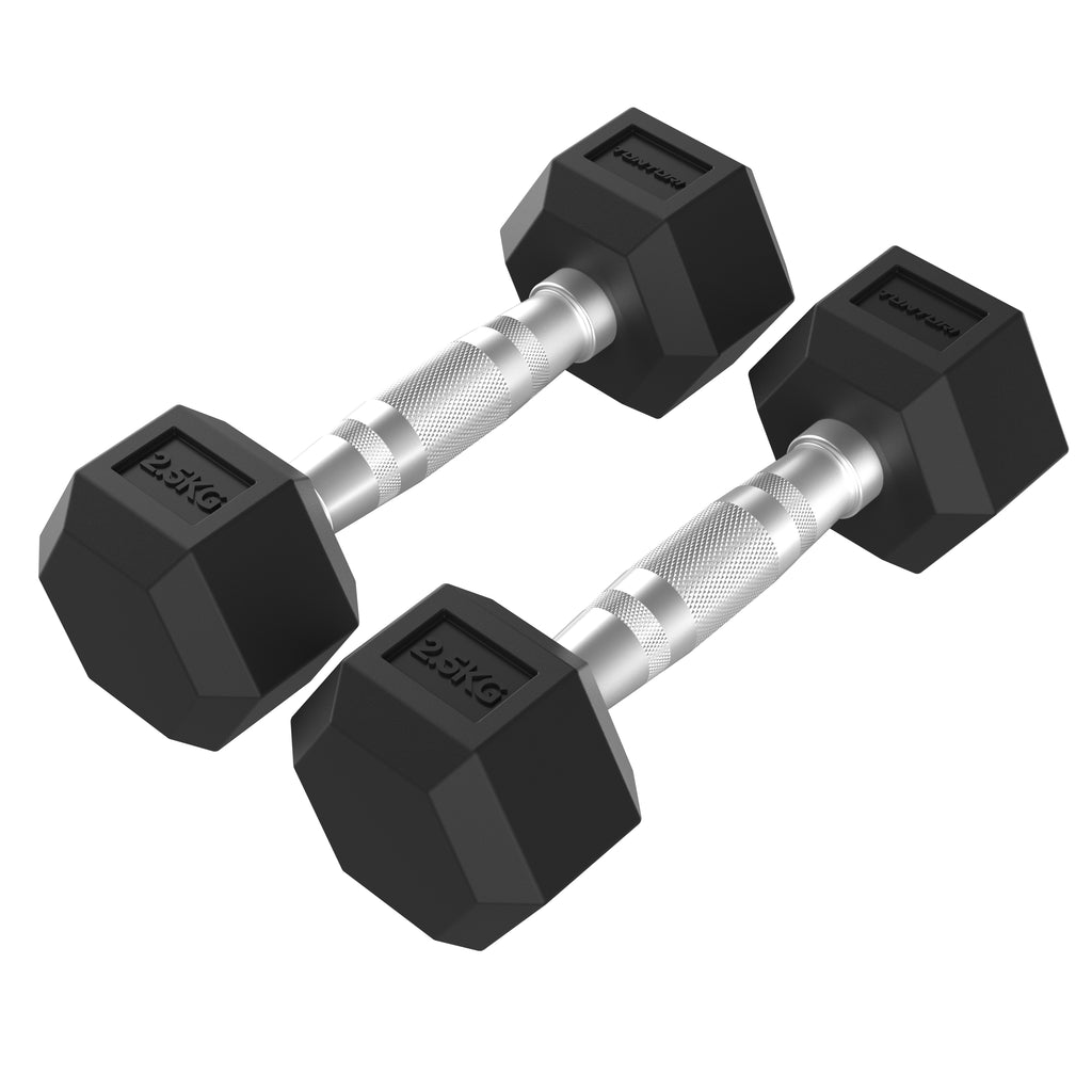 Tunturi Platinum Hex Rubber Dumbbell Set, 2.5-20kg afbeelding 2