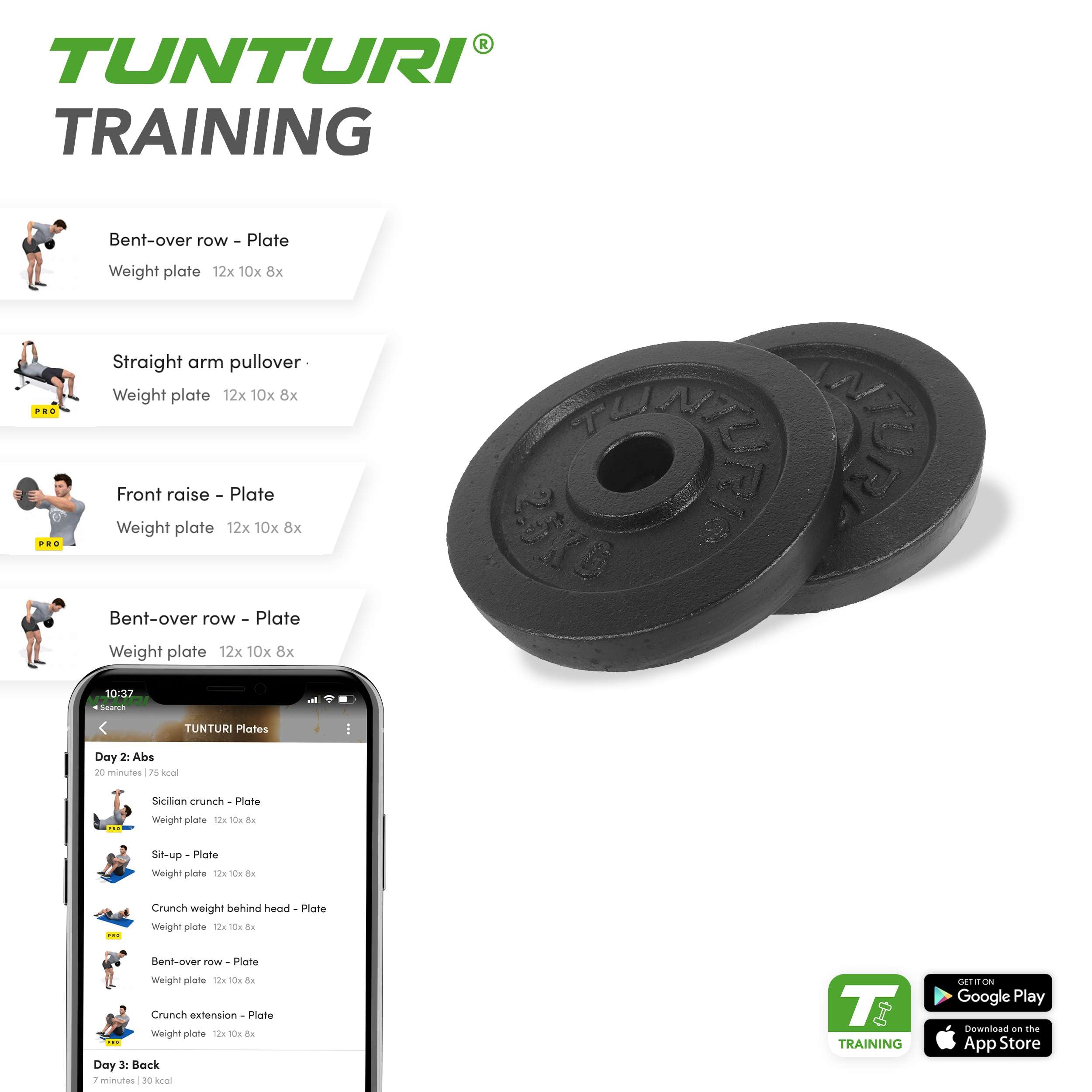 Tunturi Plates Black 2.5kg - Pair afbeelding 3