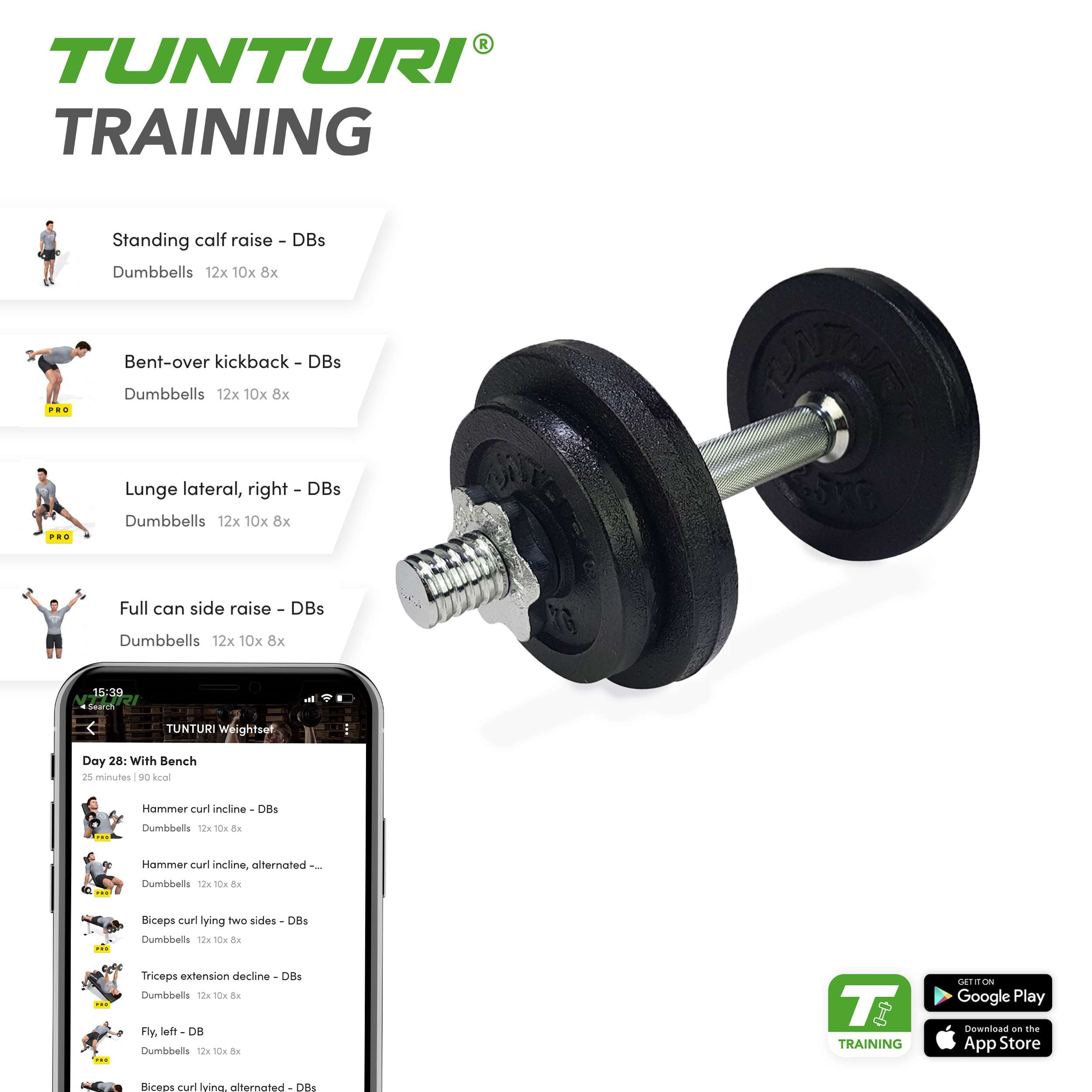 Tunturi Dumbbellset 10kg with 1 Bar Screw afbeelding 4