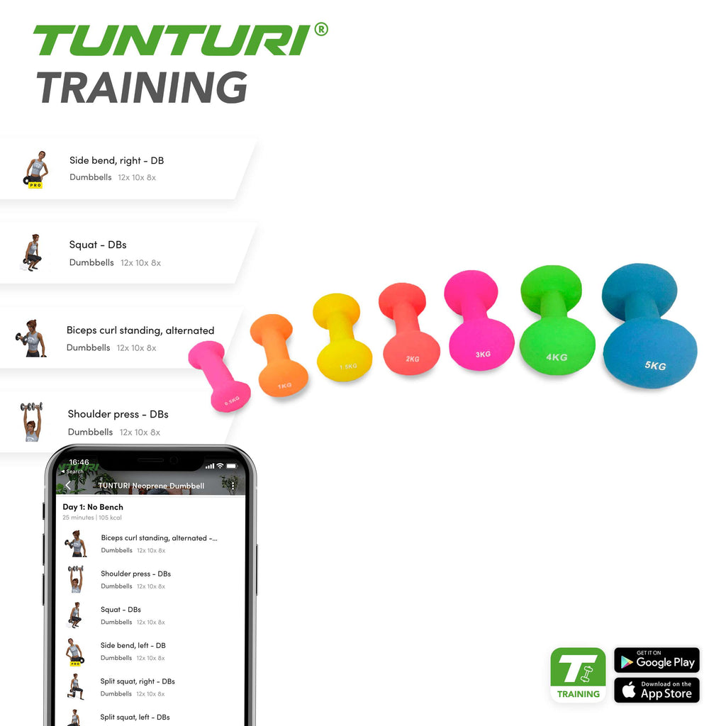 Tunturi Neopreen Dumbbells 2,0kg - Red - Pair afbeelding 3