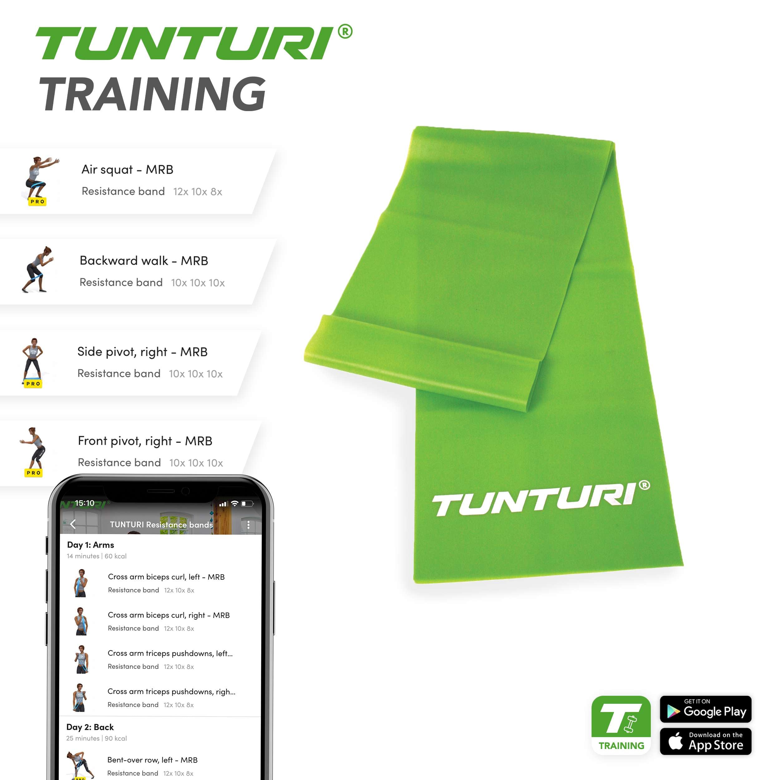 Tunturi Resistance Band, Medium, Greenc afbeelding 3