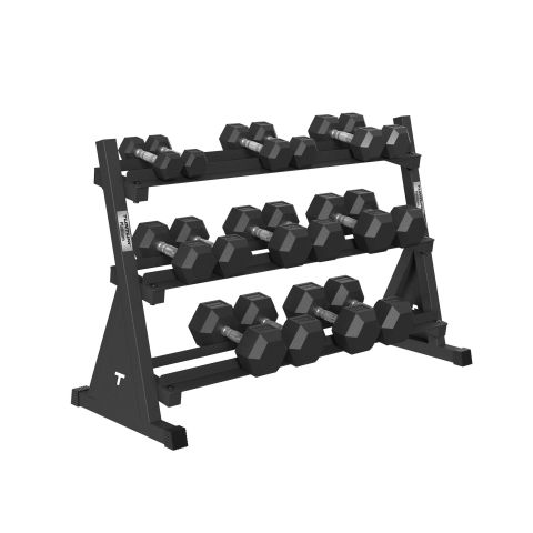 Tunturi Platinum Hexa Rubber Dumbbell Sets incl Dumbbell rek - (8 sets - 2.5 t/m 20kg) - Zwart