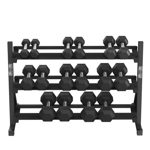 Tunturi Platinum Hexa Rubber Dumbbell Sets incl Dumbbell rek - (8 sets - 2.5 t/m 20kg) - Zwart