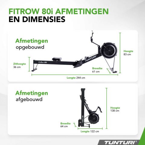 Tunturi Fitrow 80i l Zwart l Roeitrainer
